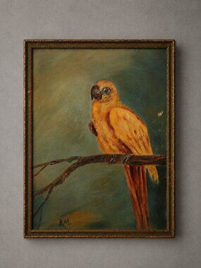 Original Painting on Board Parrot Bird Colorful